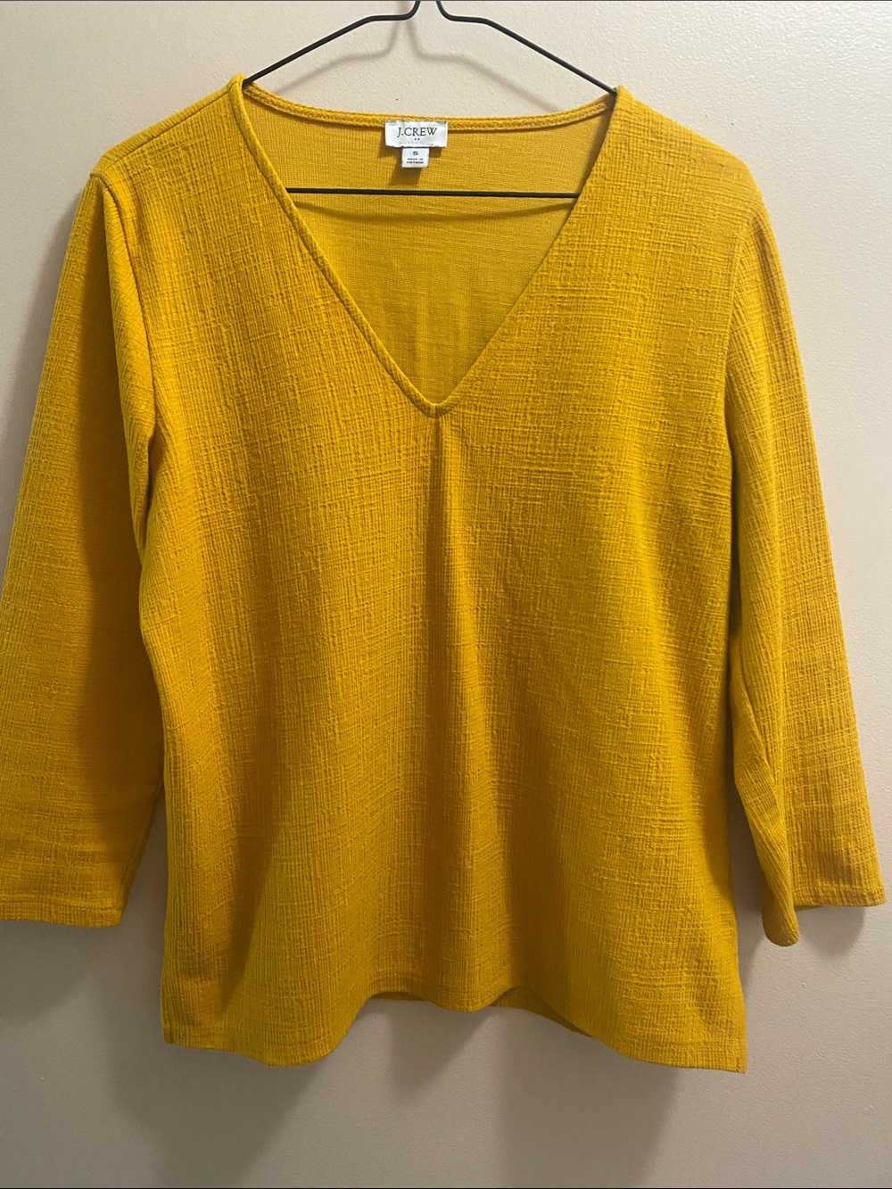 J. Crew Mustard Yellow V-Neck Textured Top